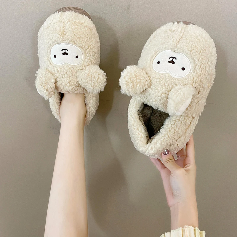 

Women Slippers Winter House Fluffy Cartoon Cute Sheep Shoes Female Non-Slip Bedroom Comfort Flats Ladies Indoors Couple Footwear