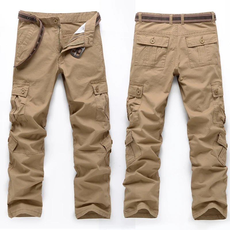 

New slim cargo pants men khaki black long casual pants 8 pockets men trousers no stretch Autumn Spring army green