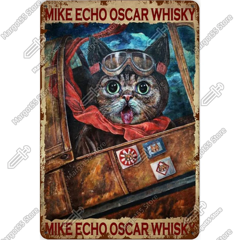 

Cat Pilot Poster Art Decor Home Metal Tin Sign Funny Retro Bar Pub Coffee Kitchen Shop Restaurant livingroom Plaque Wall Decor