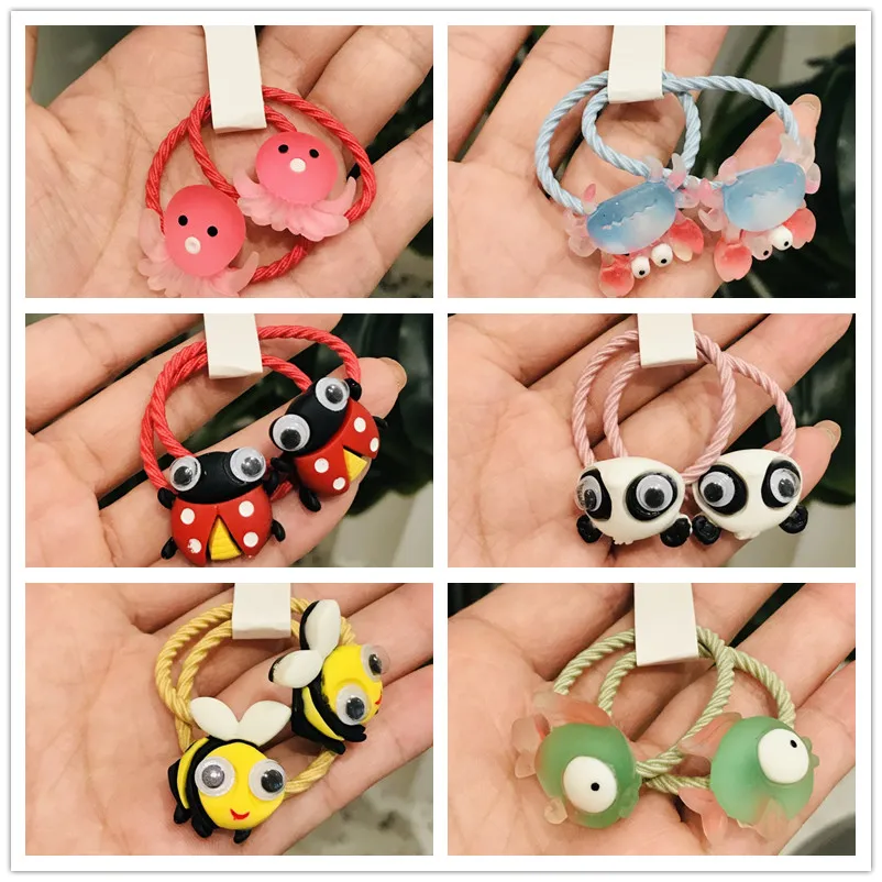 

2Pcs Cartoon Animals Children Elastic Hair Bands Ponytail Holder Hair Ties Headband Scrunchie Hair Accessories for Girls