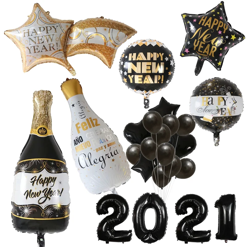 

2021 фольгированный воздушный шар с новым годом для свадьбы, украшение для рождественской вечеринки, 18 дюймов, черная испанская белая бутылка...