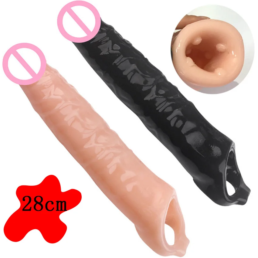 

28cm Long Big Penis Extender Sleeve Reusable Condoms Delay Ejaculation Cock Rings Dick Prostate Massager Sex Products For Men