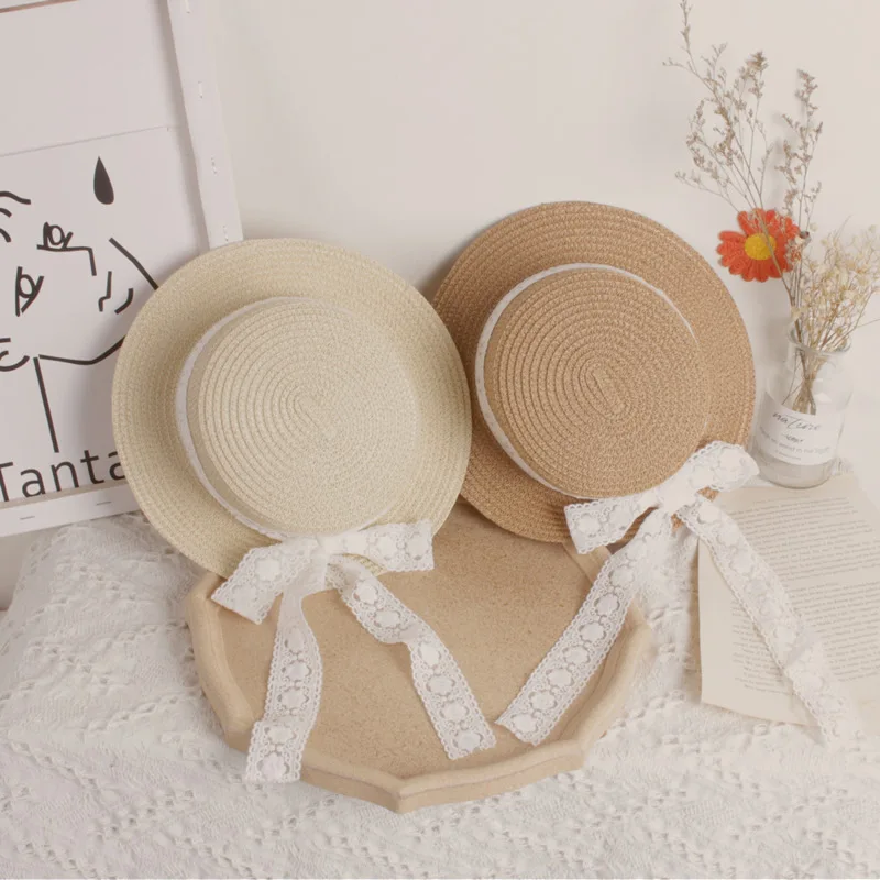 Menoea Girl Hat Summer Beach Cap Breathable Straw Hats Colorful Ball Sweet Princess Seaside with Bag Kids 2-6Y Sunhat | Детская одежда