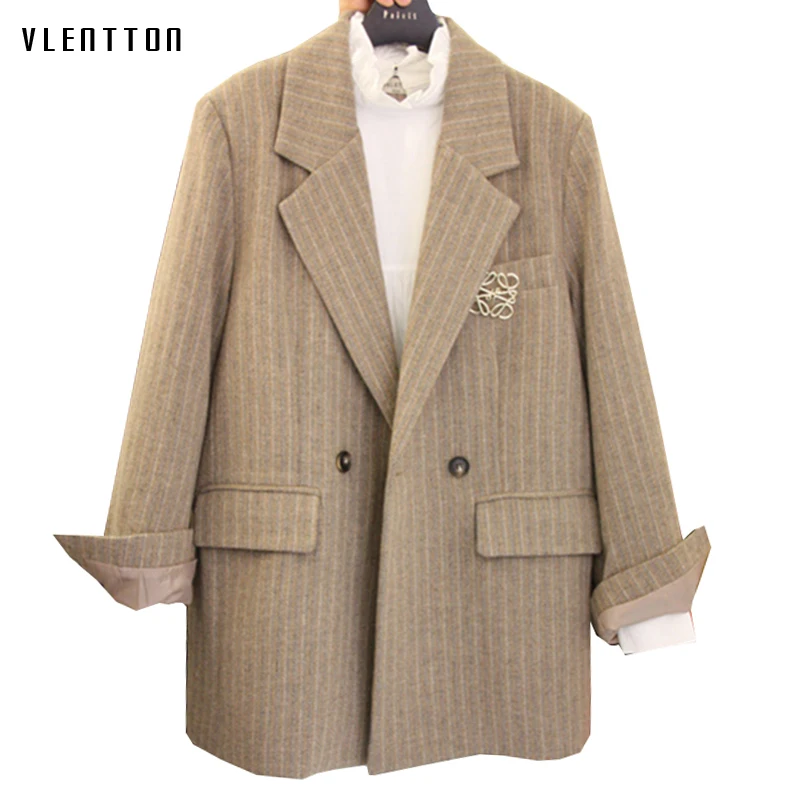 Новинка Осень зима 2020 винтажные полосатые блейзеры и куртки для женщин корейские