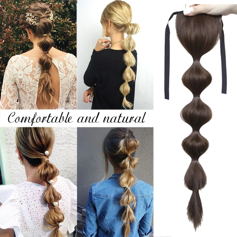 LUPU Long Synthetic Ponytail Bubble Drawstring Clip In Hair Extensions Natural Fake Hair Pieces For Women 5 Sizes Black Brown