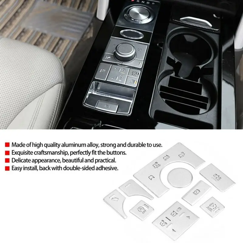 

9pcs/set Car Button sticker Aluminum alloy Center Console Cover For Land Rover Range Rover Sport Replacement