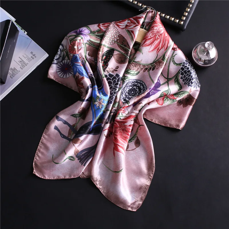 Женский Шелковый Атласный хиджаб с принтом 90x90 см| |