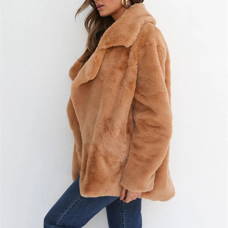 Женское теплое пальто с флисовой подкладкой тонкое Свободное отложным