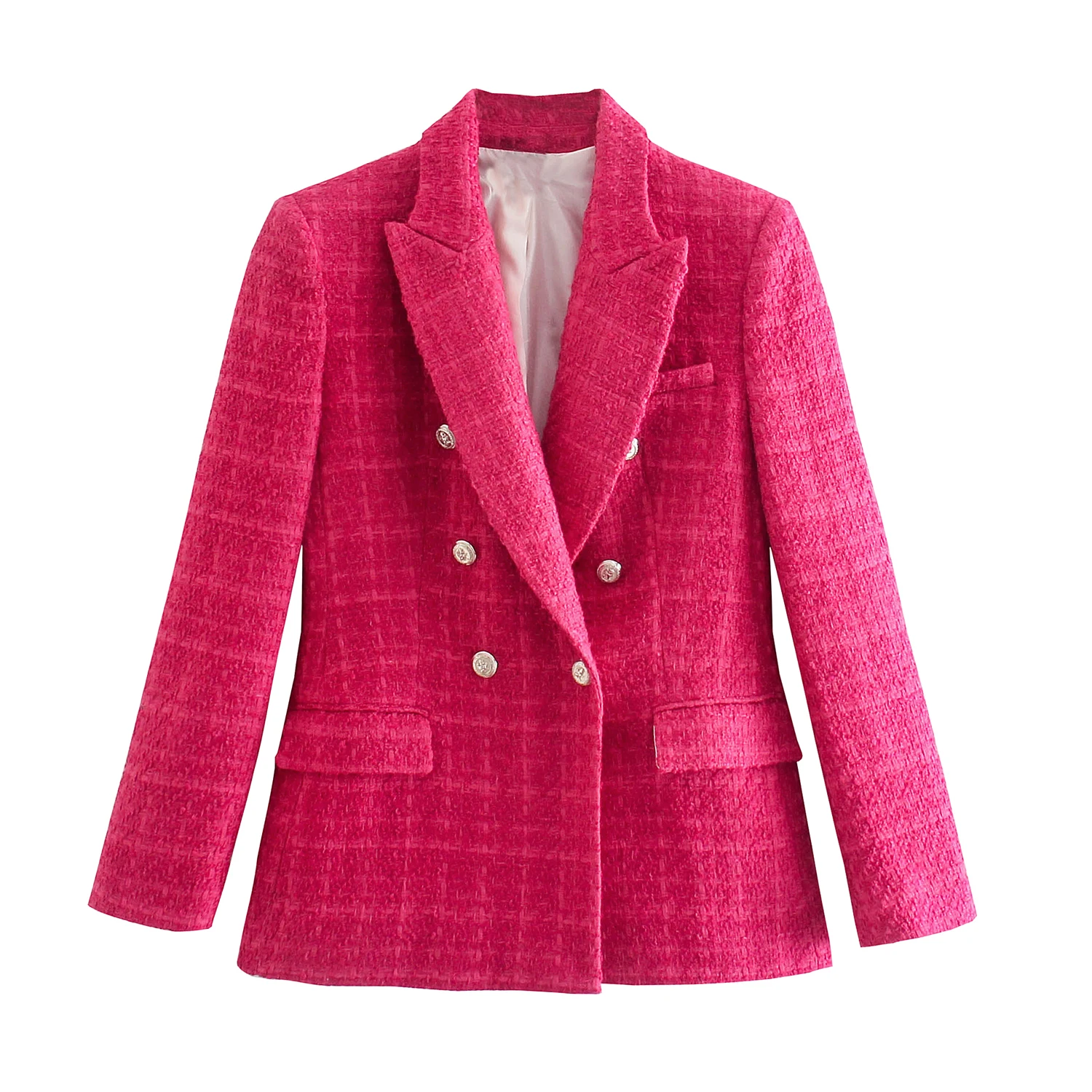 

Women Pink Grain Plaid Office Lady Casual Fashion Blazer Jacket Coat Female Notched Collar Double Breasted Pocket Loose Top