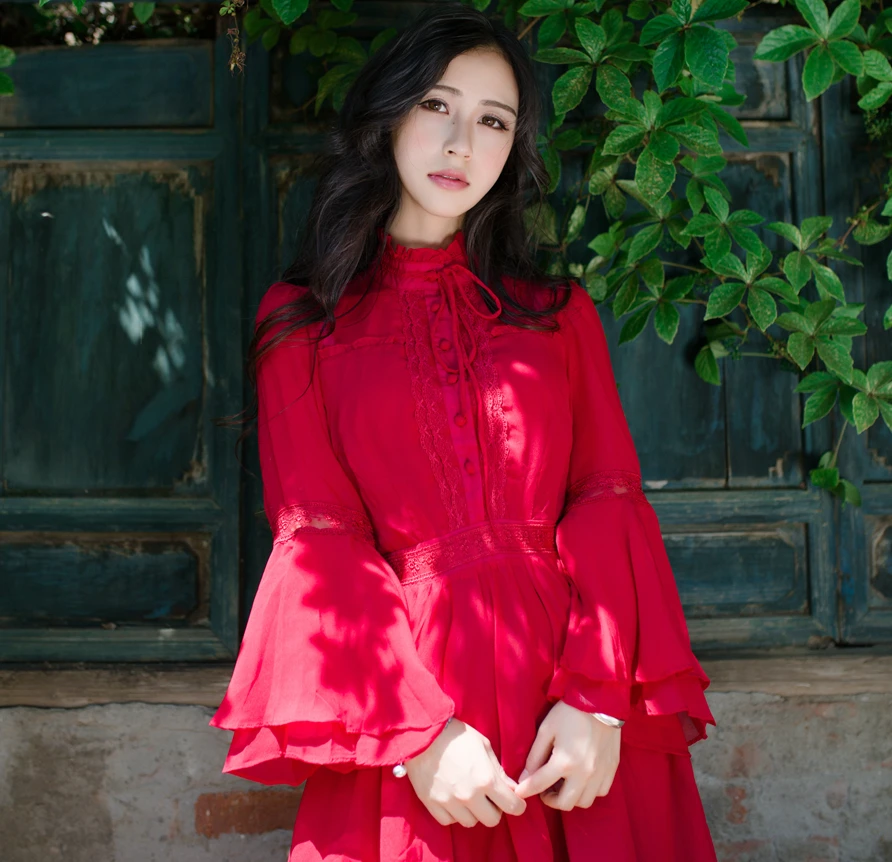 Женское винтажное шифоновое платье макси Красное длинное вечернее вечерние