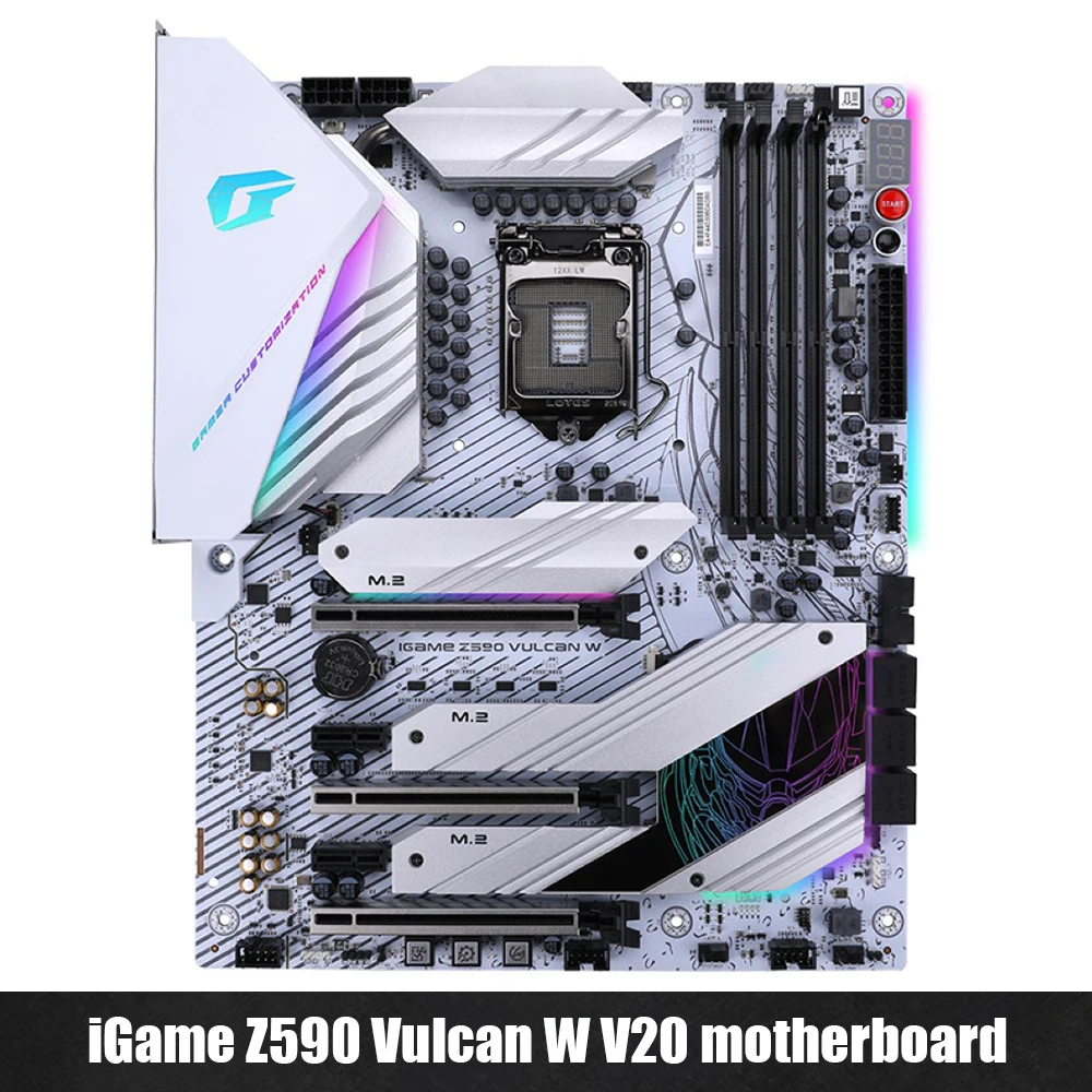 

Цветная материнская плата iGame Z590 Vulcan W V20 M.2 SATA NVME SSD 128 ГБ RGB игровая материнская плата для 11600K/11700K/11900K