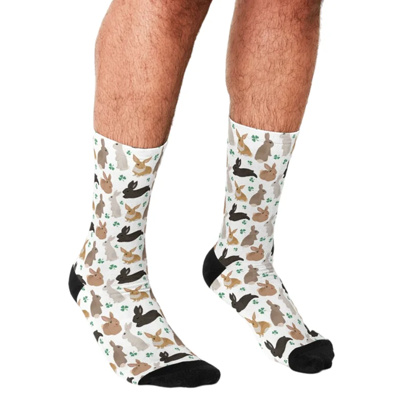 

Забавные мужские носки, весенние мужские счастливые носки в стиле хип-хоп с принтом кролика, милые мужские носки в уличном стиле, Необычные ...