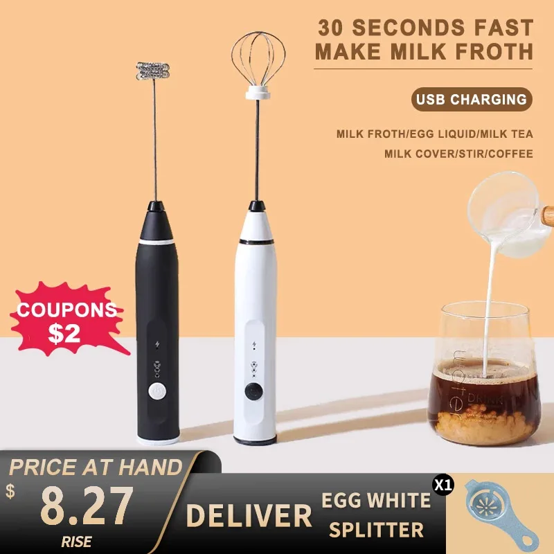 3 Modes Portable Electric Milk Frother With USB Charger Foam Maker Whisk  Handheld Foamer Drink Mixer Coffee Frothing Wand