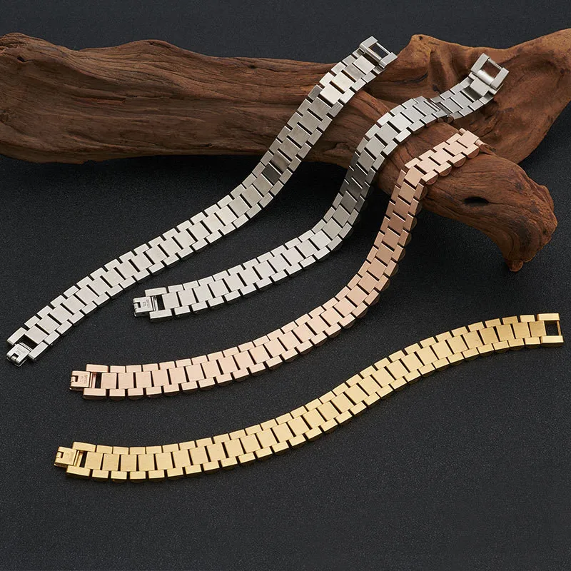 

NHGBFT 10mm Wide Classic Black-color Mens Bracelet Women Stainless Steel Chain Link Bracelet