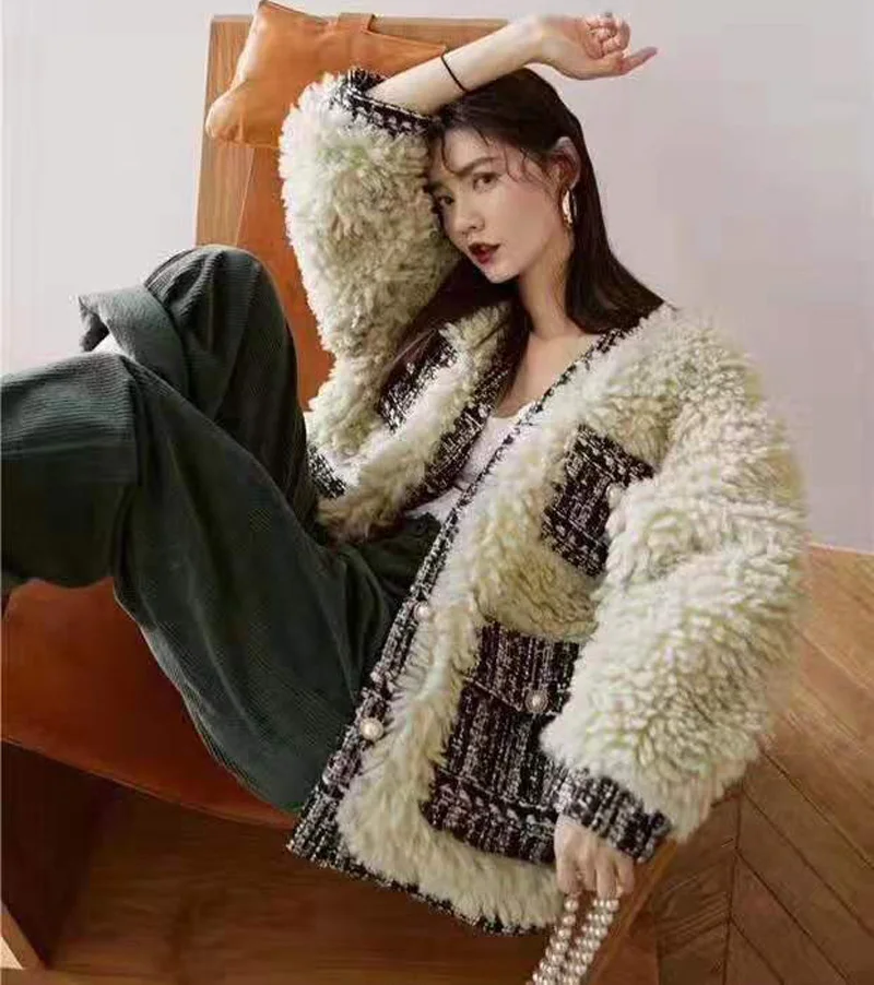 Одержима лавандой. Новое модное пальто твидовая большая сумка из овечьей шерсти