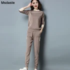 Женские комплекты из Свитера и брюк, повседневные женские Пуловеры и брюки с геометрическим рисунком, Осень-зима 2019