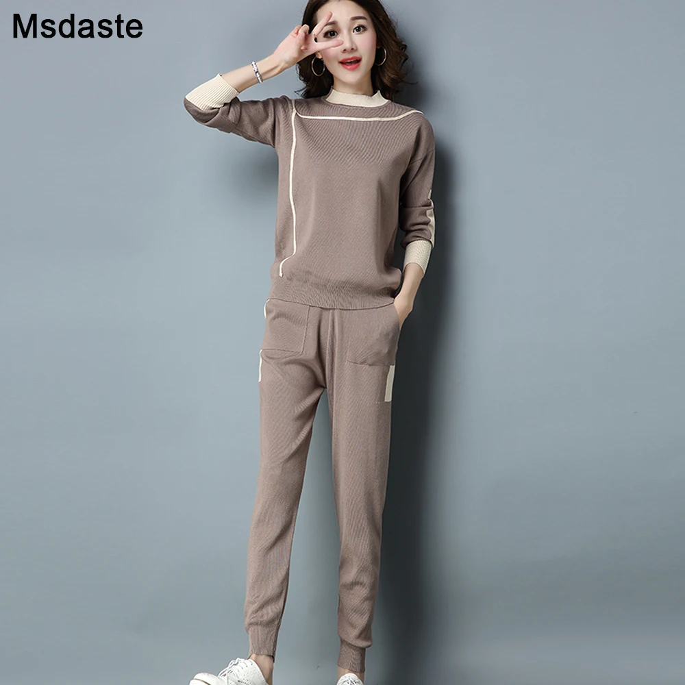 Женские комплекты из свитера: топ и брюки Осень-зима 2019 повседневные женские