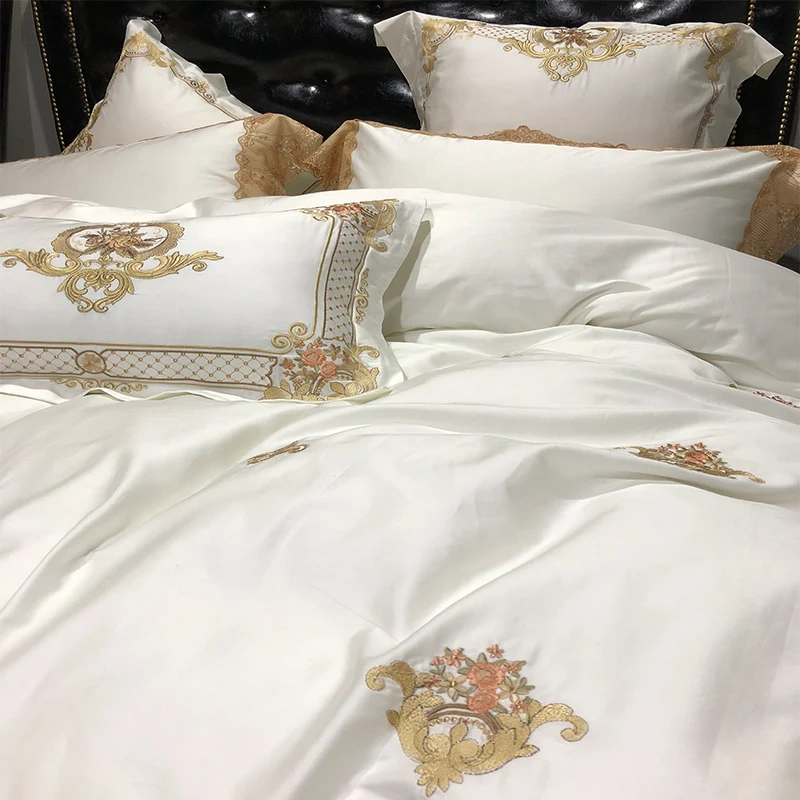 YTBestLife Luxury Royal Lace Bedding Set Egypian cotton Soft White Queen King Extra bed sheet Duvet cover set Pillow | Дом и сад