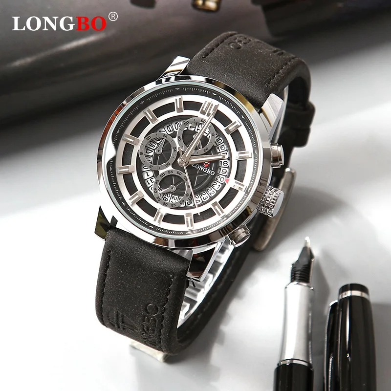 Часы Longbo мужские роскошные брендовые кварцевые часы модные с хронографом Reloj Hombre