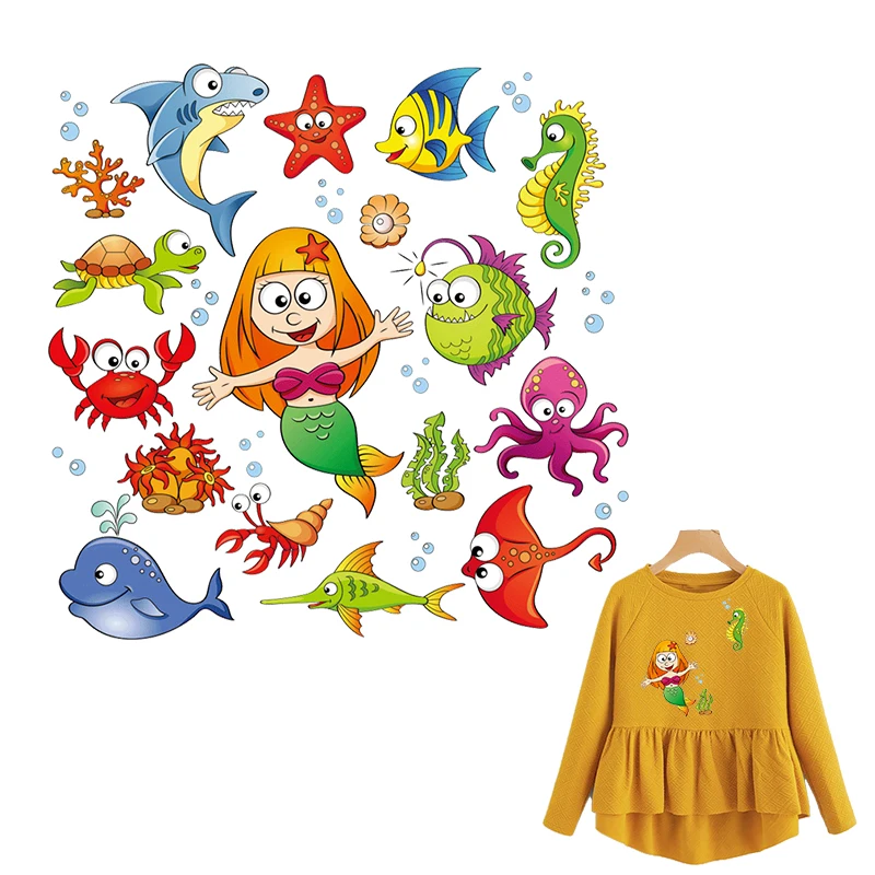 Наклейки с морскими животными теплопередающие нашивки для детской одежды