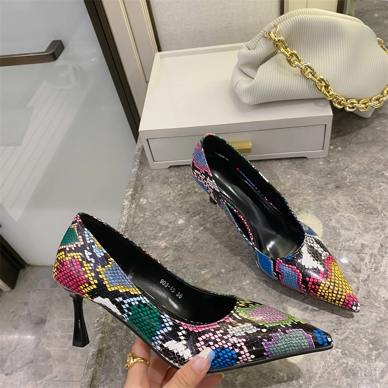 

Fashion Shoes Female Pumps Sandals Pointed Toe High Heels 2021 Autumn New Heels Sexy SnakeTexture High-Heeled Shoes For Women