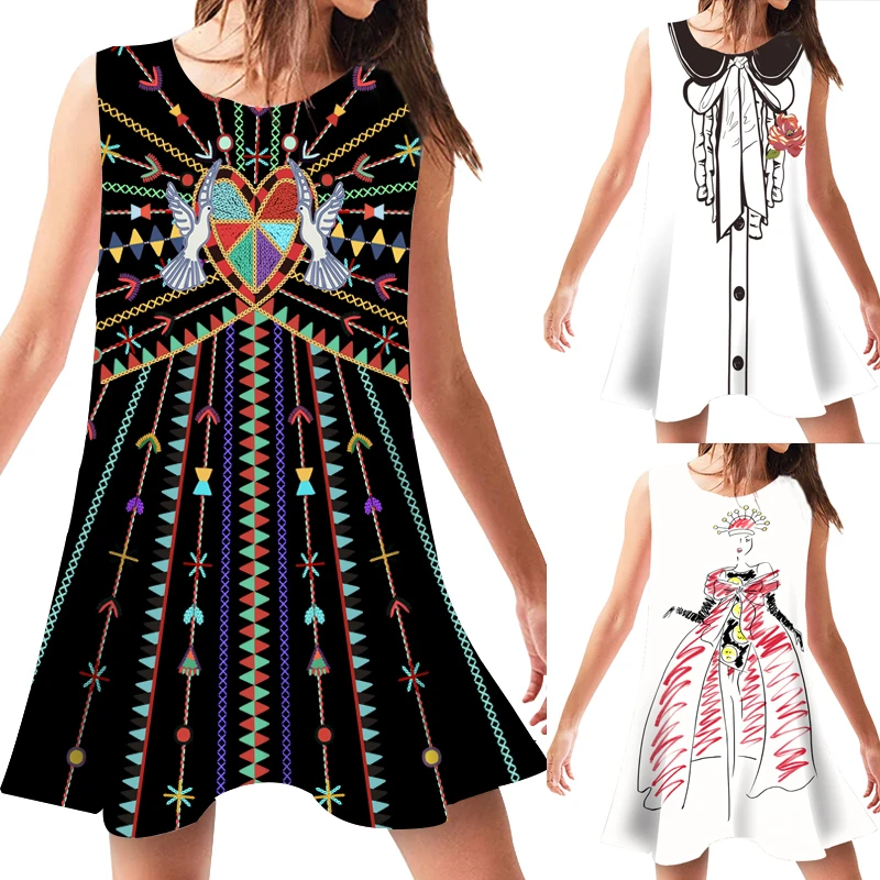 Летнее женское платье свободного кроя пляжная одежда Повседневное с круглым