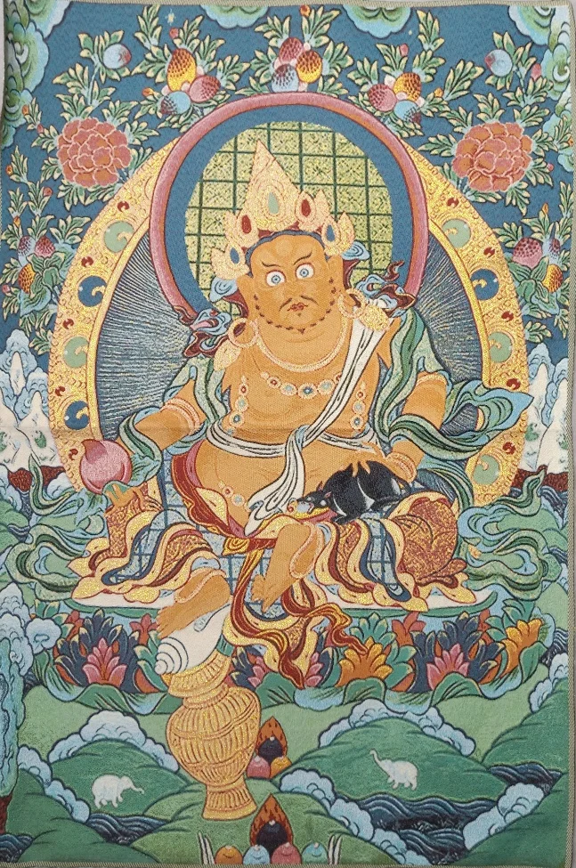 36 &quotтибетский с тканевым верхом вышитыми шелк Буддизм желтый Jambhala Tangka Фреска