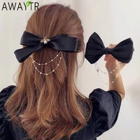 awaytr new bow pearls chain barrettes hairpins for women rhinestone spring hair clips ribbon headband ponytail hair accessories