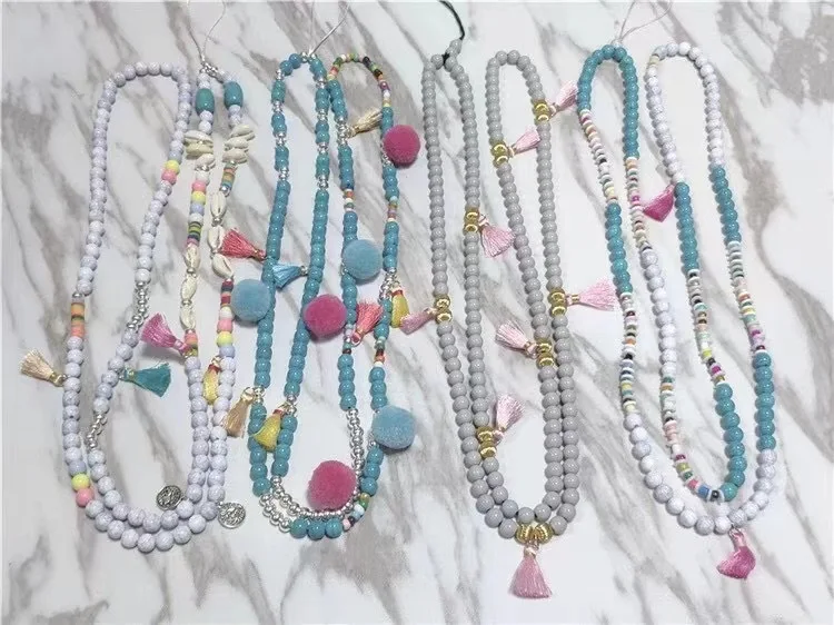 

Tassel Charm Chain White Wood beads long Necklace Strap Lanyard Card Mobile Phone Chain Straps phone Hang Rope