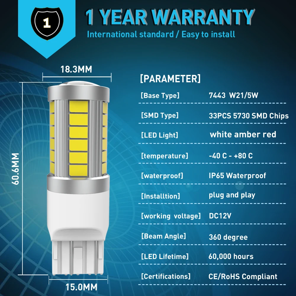 2x T20 W21/5W 7443 P21W 1156 3157 LED лампа Canbus автомобильного заднего фонаря для Mazda 3 6 CX-5 323 5 CX5 2 626 Spoilers MX5 12V on - Две светодиодные лампы Canbus T20 W21/5W 7443 P21W 1156 3157 для автомобильного заднего фонаря Mazda 3 6 CX-5 323 5 C