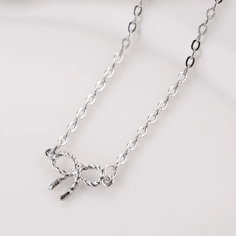 

Real 925 Sterling Silver bowknot Pendant Necklaces Minimalist Fine Jewelry For Women Party Accessories