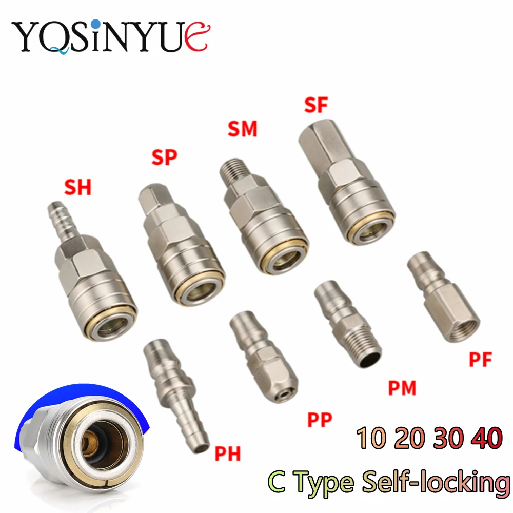 

Pneumatic Fitting SP PP SM PM SH PH SF PF 10 20 30 40 C Type Self-locking Quick Coupling Connector Coupler For Air Compressor