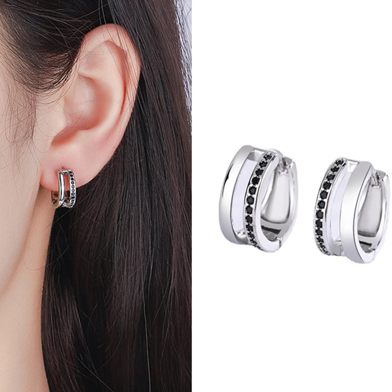 

Fashion Lady Earrings With Stones Latest Double Layer Hoops Women Silver 925 Earrings Women Jewelry 2021 Trendy Piercing Bijou