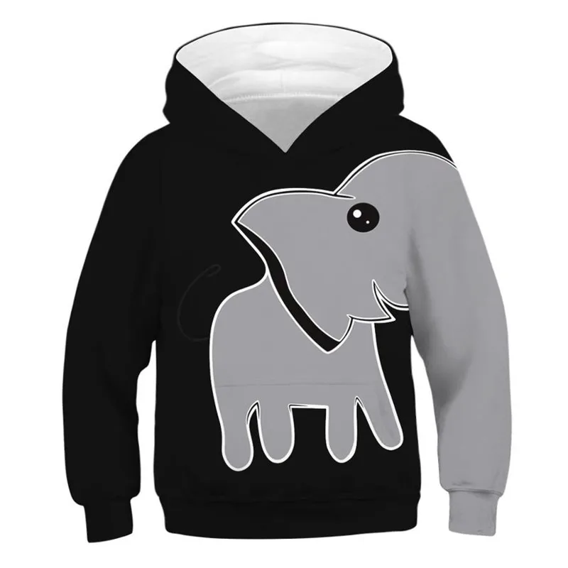 Детская толстовка с объемным рисунком слона капюшоном для мальчиков и девочек