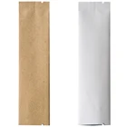 100 шт., 3x12 см, крафт-бумага, белый пищевой порошок, кофе, плоская упаковка, пакеты, алюминиевая фольга, майларовое тепловое уплотнение, открытые верхние мешки