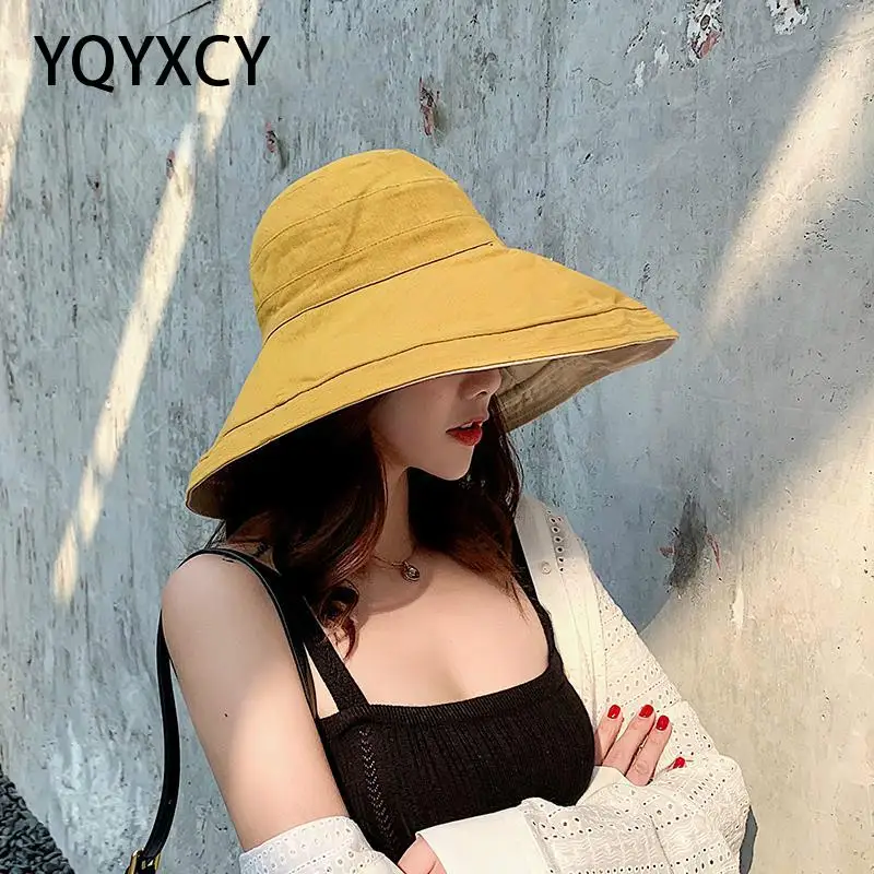 

Bucket Hat Women's Wide Brim Beach Summer Sun Hat Fashion Chapeu Feminino Foldable Visor Cap Anti-UV Panama Cap Sunscreen