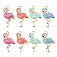8pcs mix color flamingo charm enamel pendant jewelry findings alloy handmade necklace women earrings gift accessory