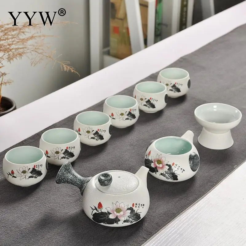c 10pcs Tea Set Ceramics Thermostability Tea Set New Year Gift With Gift Box& Durable& Different Design For Choice Floral - Цвет: c