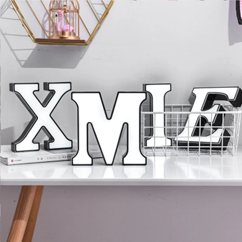 LED English Letter Night Light DIY Personalized Word Design Art 26 Letters Wedding Home Store Advertising Decoration Battery Box | Лампы и