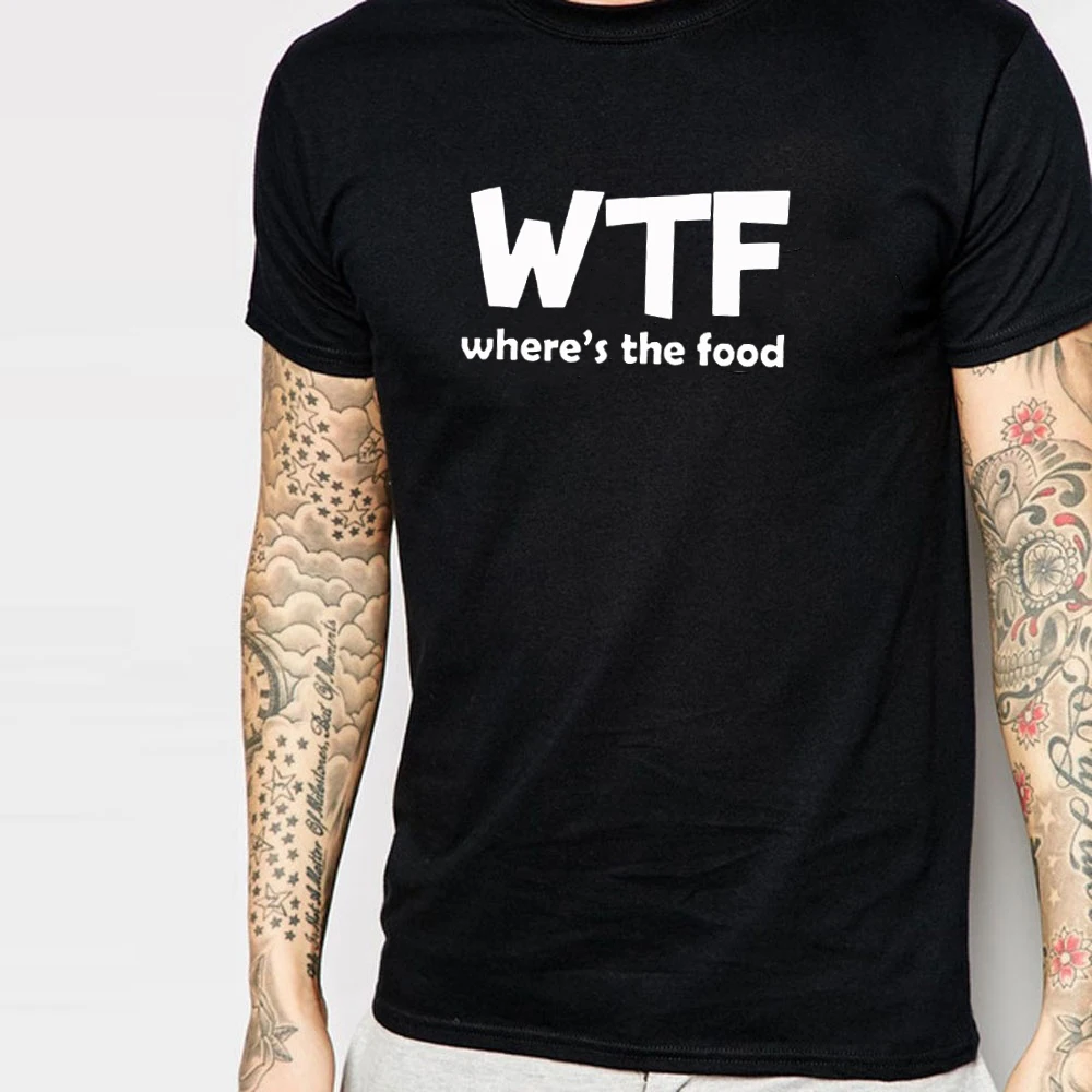 

Harajuku funny WTF WHERE'S THE FOOD Letter print men Tshirt Cotton Funny Casual Hipster Shirt Top graphic Tees Drop Ship