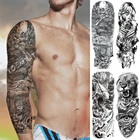 Татуировка на руку, большой рукав, глубоководный дракон, водостойкая Временная поддельная татуировка, череп, нежа, воин, для мужчин, женщин, полный тотем, татуировка