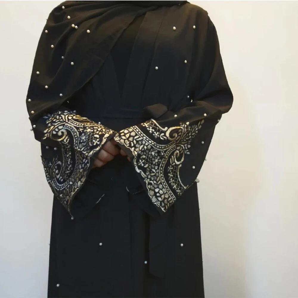 Рамадан открытый бисером кафтан абайя Дубай кардиган мусульманское женское