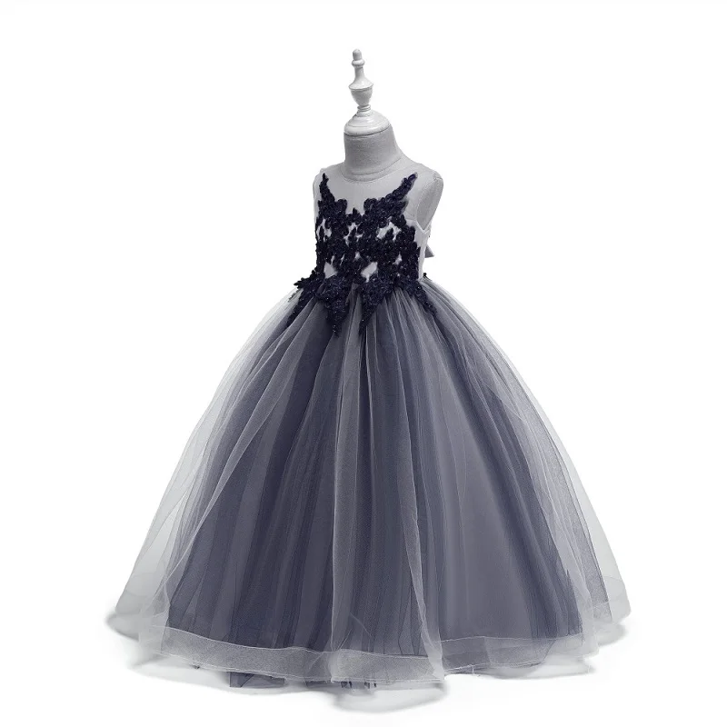 Кружевное вечерние нее платье для девочек-подростков с вышивкой и бантом Длинная