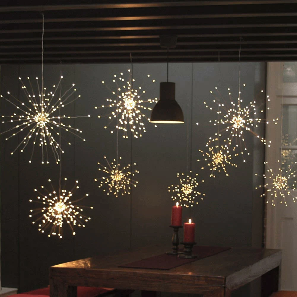 Фестиваль подвесные гирлянды Starburst 100-200 светодиодов DIY фейерверк медная Фея гирлянда Рождественские огни Открытый мерцающий свет