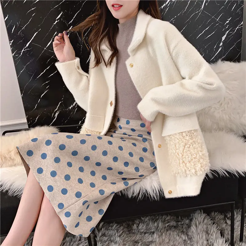 Женский вязаный кардиган из искусственной норки плотный короткий плюшевый