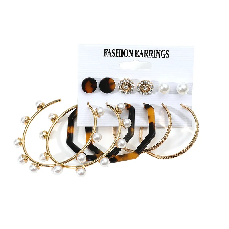

2020 Wholesale 6Pairs/Set Fashion Drop Dangle Stud Earrings Set for Women Fashion Jewelry Big Round Circle Hoops Pearl Earrings