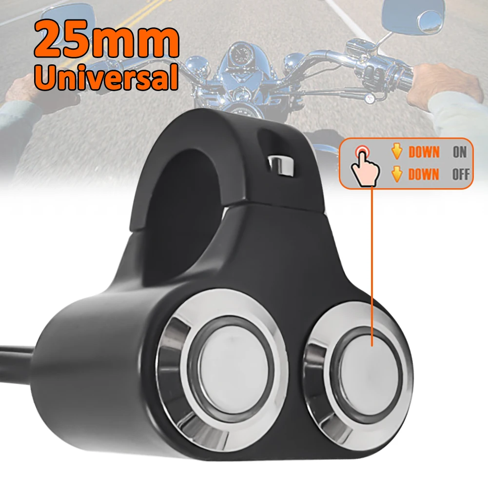 

25mm Motorcycle Handlebar Switch ON/OFF Manual-return Latching Action Buttons Switch Self-locking Button Two-in-one Switch