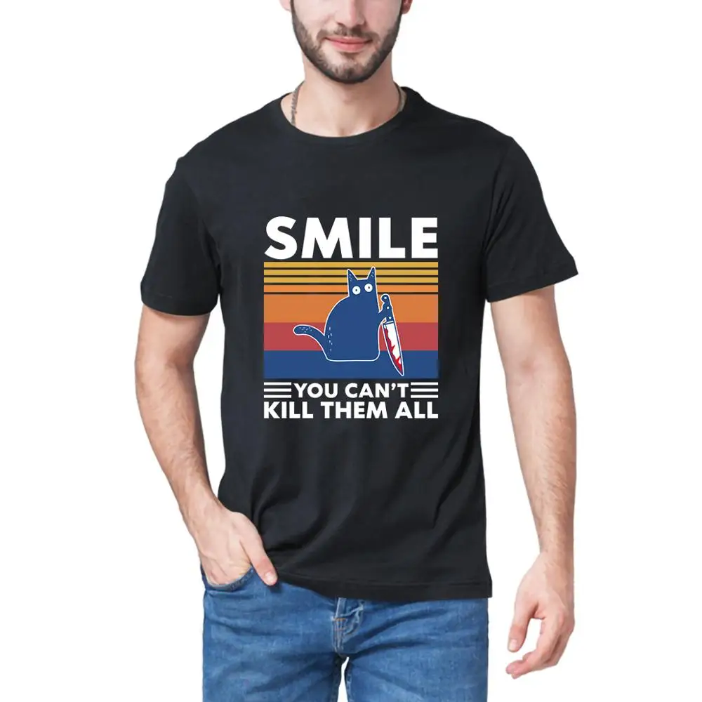 

Murderous Cat With Knife Funny Halloween Smile You Can't Kill Them All Funny Adult Men's 100% Cotton T-shirt EU Size Tee Tops