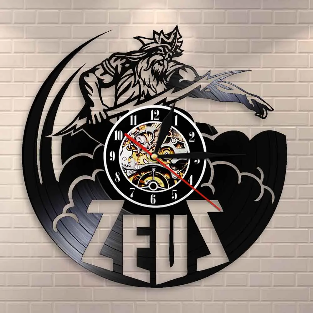 

Ancient Lightning Greek God Zeus Wall Clock Greek Mythology Thunder Sky Thunderbolt Figure Vintage Vinyl Record Wall Clock Watch