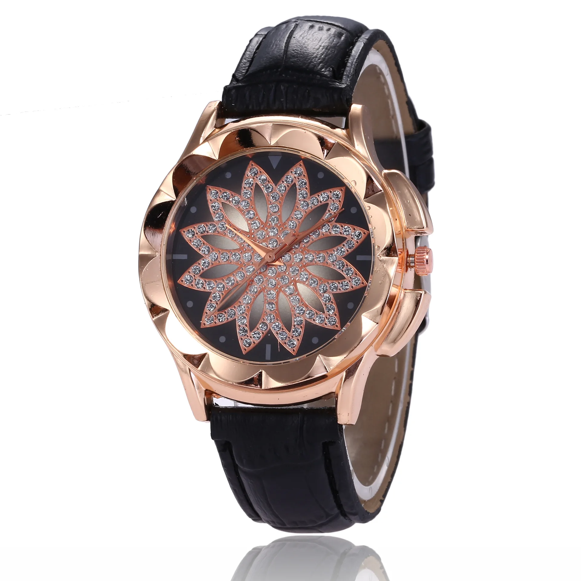 

Rose Gold Women Elegant Wristwatch New Fashion Casual Ladies Watches Rhinestone Leather Strap Quartz watches girl gift clock
